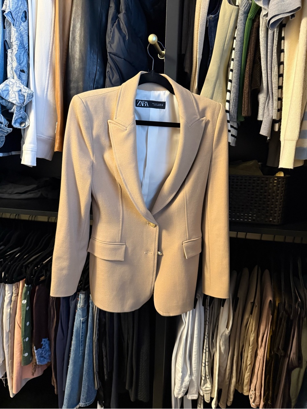 Zara Beige Tailored Blazer with Notch Lapels